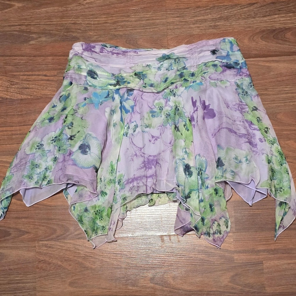 Guess Vintage Y2K Silk Tiered Asymmetric Mini Skirt Bratz Coquette Fairy M
